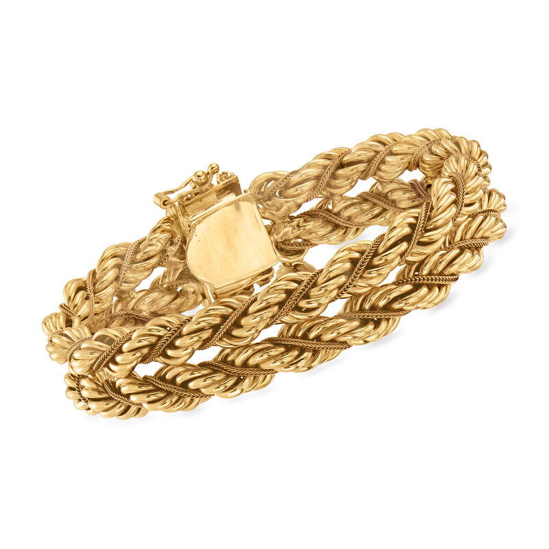 C. 1980 Vintage 14kt Yellow Gold Two-Row Rope Bracelet with Tassels. 7.5" image number 0