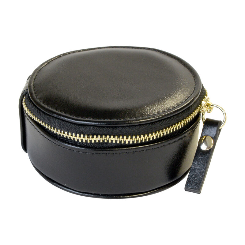 Black Vegan Leather Mini Round Travel Jewelry Box  image number 1