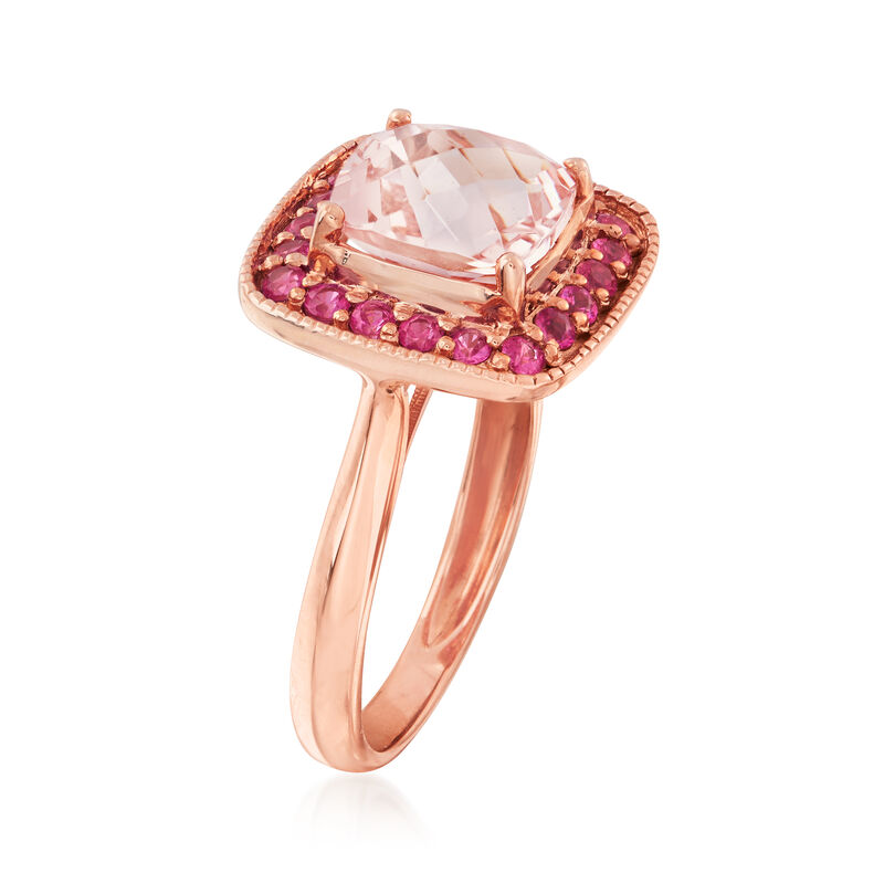 C. 2000 Vintage 1.70 Carat Morganite and .70 ct. t.w. Ruby Ring in 14kt Rose Gold. Size 5 image number 2