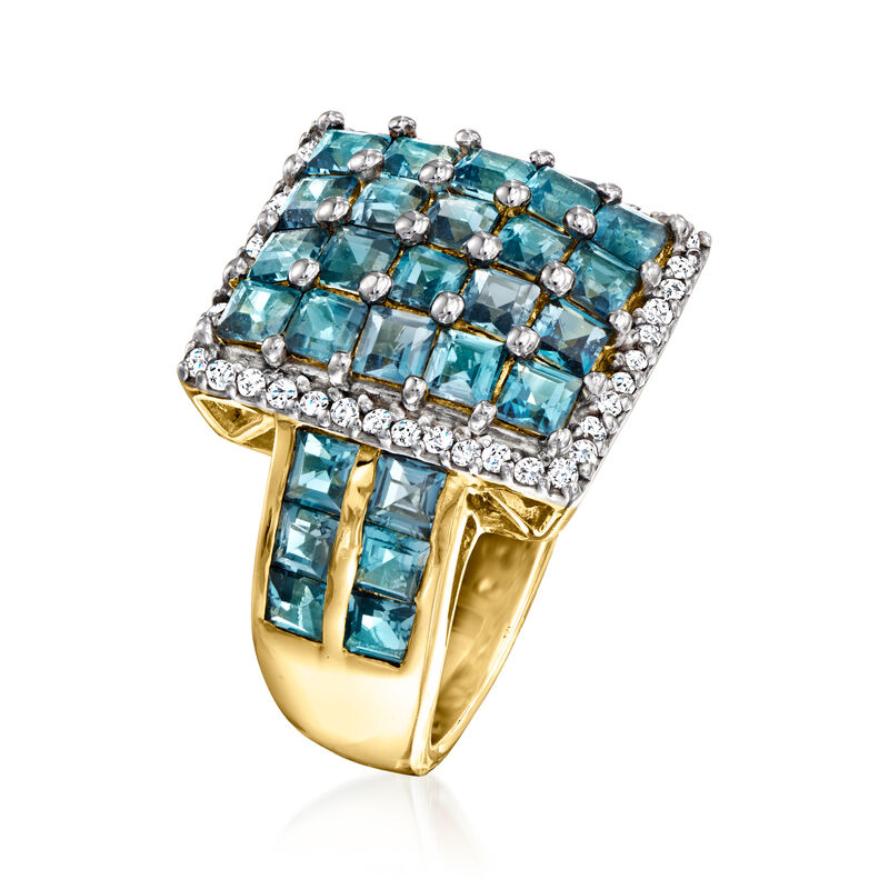 3.80 ct. t.w. London Blue Topaz Ring with .30 ct. t.w. White Zircon in 18kt Gold Over Sterling image number 2