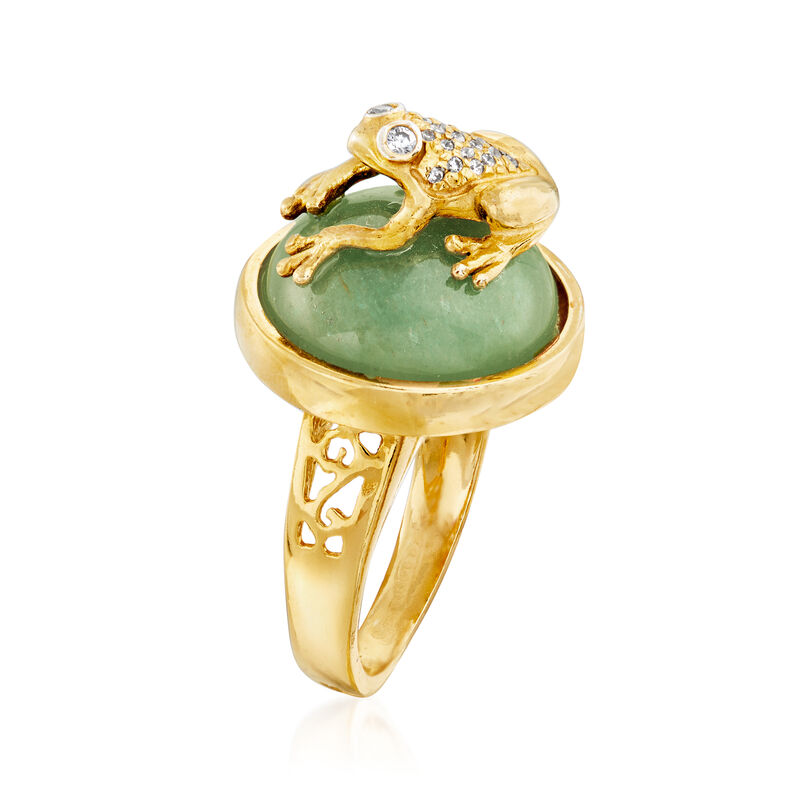 Italian Aventurine and .13 ct. t.w. CZ Frog Ring in 18kt Gold Over Sterling image number 2
