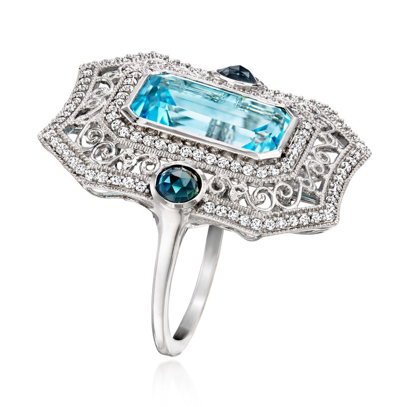 6.50 Carat Sky Blue Topaz Ring with 1.20 ct. t.w. London Blue and White Topaz in Sterling Silver image number 1