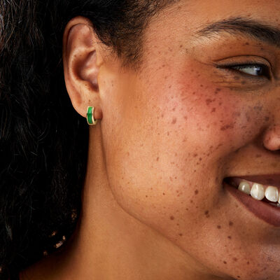 Jade and 18kt Gold Over Sterling Reversible Huggie Hoop Earrings