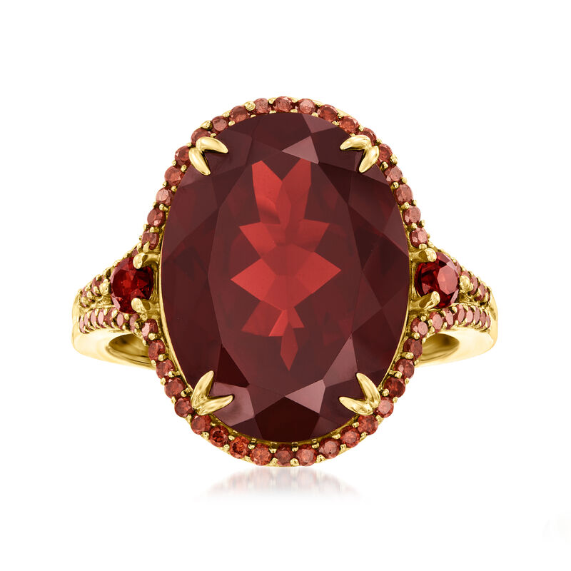 11.20 ct. t.w. Garnet and .36 ct. t.w. Red Diamond Ring in 14kt Yellow Gold image number 0