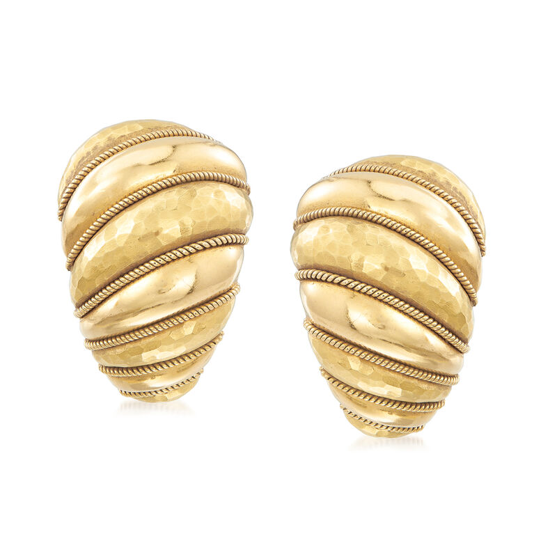 C. 1980 Vintage 18kt Yellow Gold Hammered Earrings image number 0