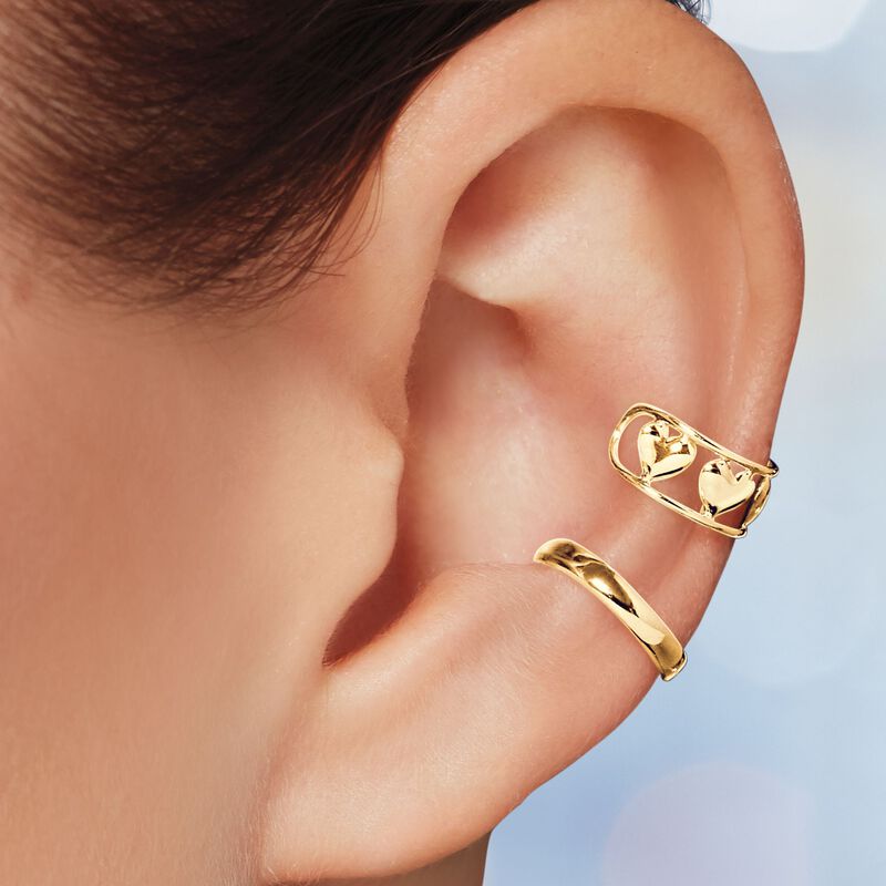 14kt Yellow Gold Heart Pattern Single Ear Cuff image number 4