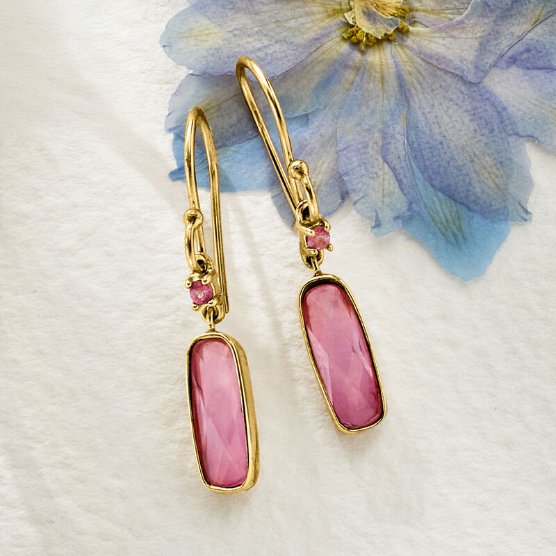 3.50 ct. t.w. Pink Topaz Drop Earrings in 18kt Gold Over Sterling  image number 3