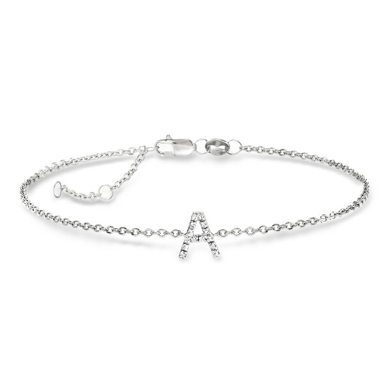 Diamond "M" Single-Initial Bracelet in 14kt White Gold. 7"   image number 0