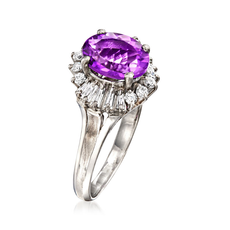 C. 1990 Vintage 2.50 Carat Amethyst Ring with .50 ct. t.w. Diamonds in Platinum. Size 7.5 image number 2