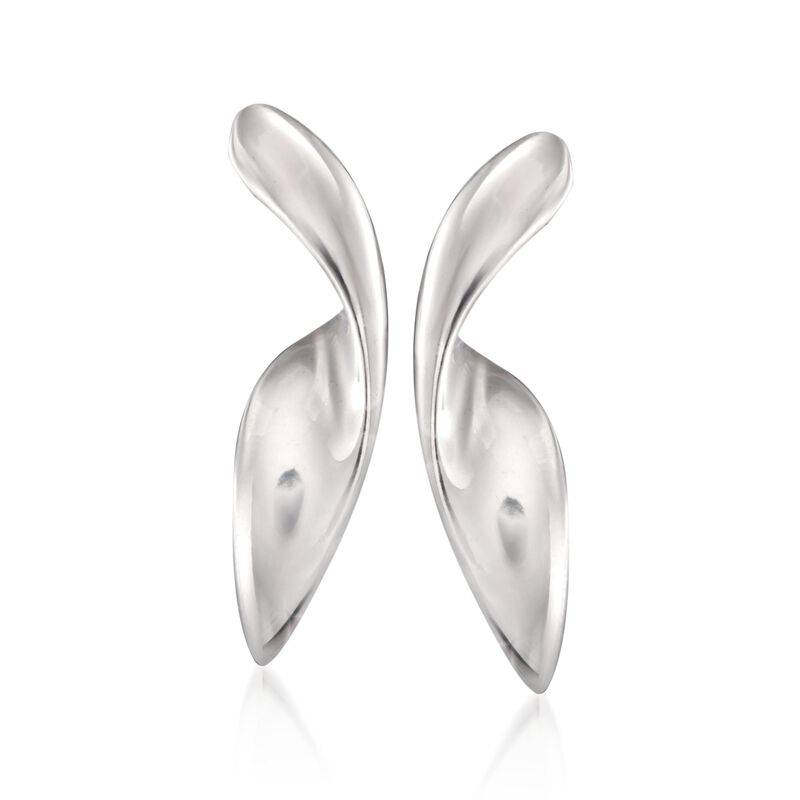 Italian Sterling Silver Abstract Ribbon Earrings. 1 1/4&quot; image number 0