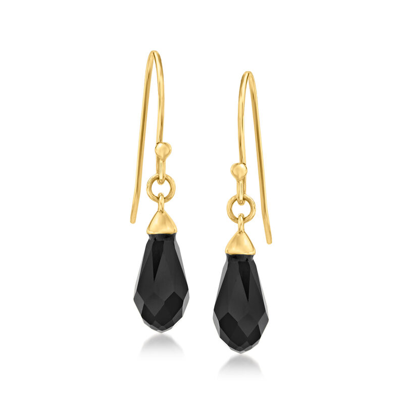 Black Agate Drop Earrings in 10kt Yellow Gold image number 0