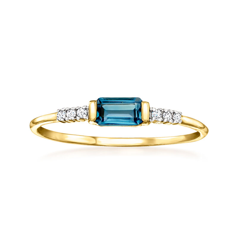 .30 Carat London Blue Topaz Ring with Diamonds in 14kt Yellow Gold. Size 6 image number 0