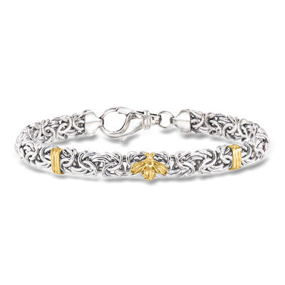 Sterling Silver and 18kt Gold Over Sterling Byzantine Bumblebee Station Bracelet