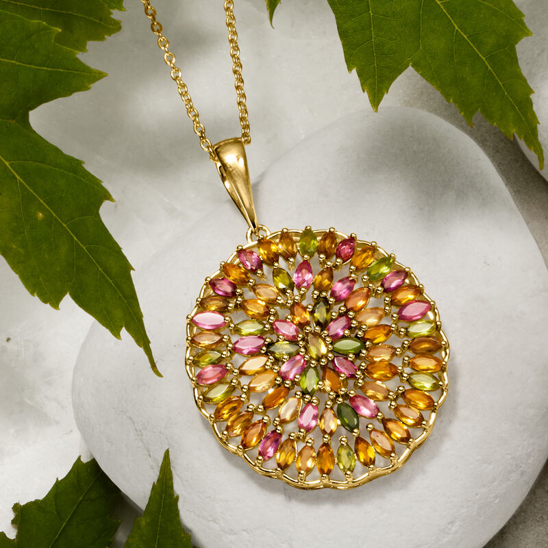 8.75 ct. t.w. Multicolored Tourmaline Pendant Necklace in 18kt Gold Over Sterling image number 2
