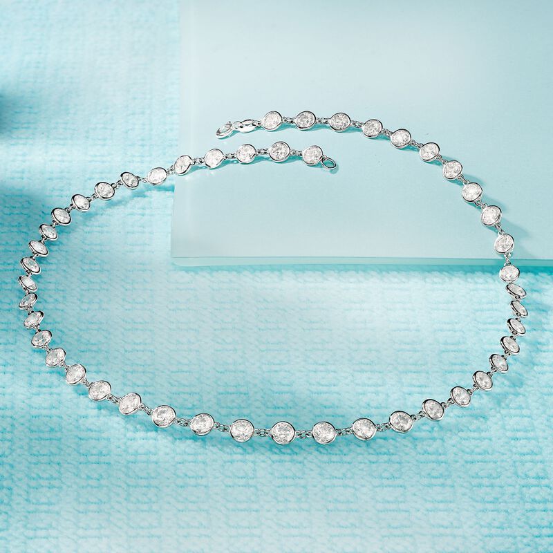 20.00 ct. t.w. CZ Station Necklace in Sterling Silver. 16&quot; image number 4