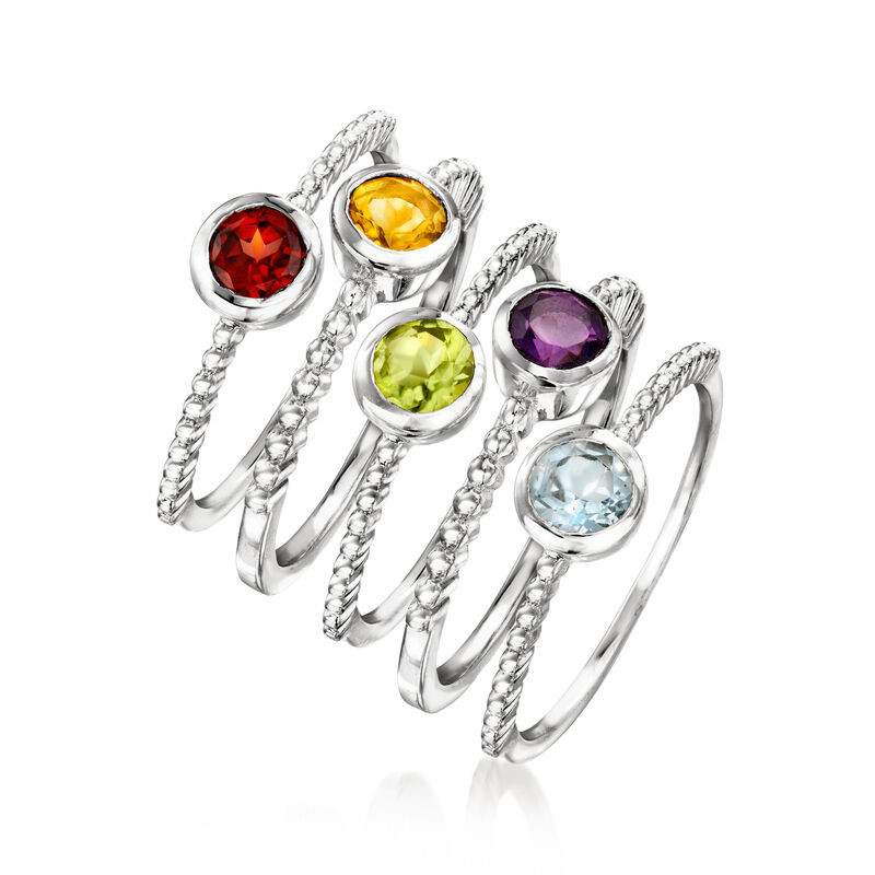 1.60 ct. t.w. Multi-Gemstone Jewelry Set: Five Beaded Rings in Sterling Silver image number 2