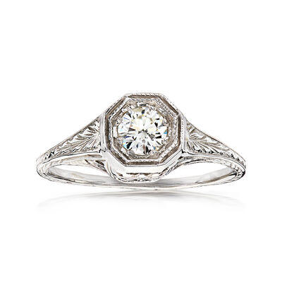C. 1970 Vintage .35 Carat Diamond Filigree Ring in 14kt White Gold