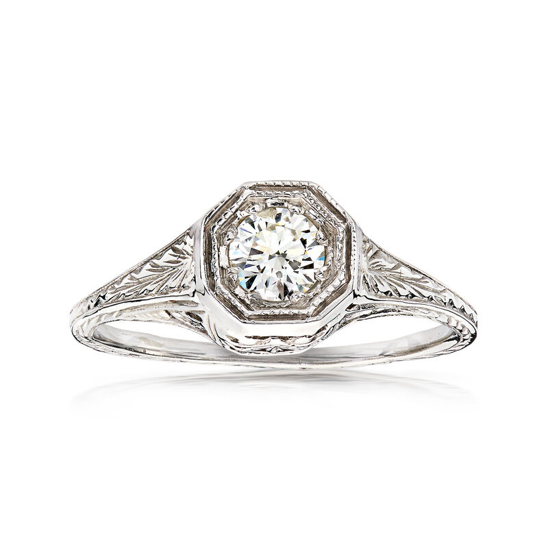 C. 1970 Vintage .35 Carat Diamond Filigree Ring in 14kt White Gold. Size 6.25 image number 0