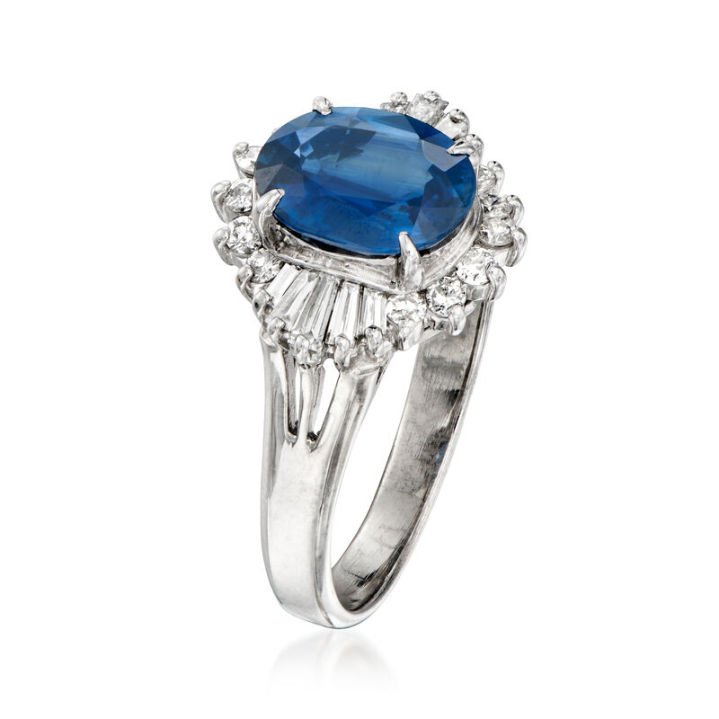 C. 2000 Vintage 1.64 Carat Sapphire and .40 ct. t.w. Diamond Ring in Platinum. Size 5.5 image number 2