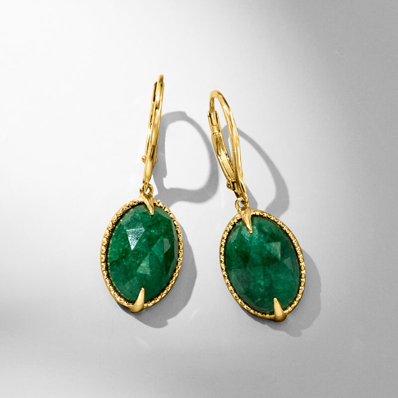 10.00 ct. t.w. Emerald Drop Earrings in 18kt Gold Over Sterling  image number 2