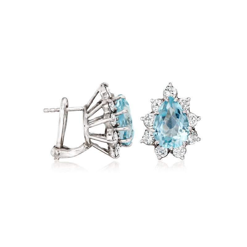 C. 1990 Vintage 2.50 ct. t.w. Aquamarine and 1.25 ct. t.w. Diamond Earrings in 14kt White Gold image number 2