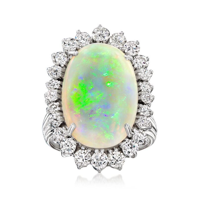 C. 1990 Vintage 8.50 Carat Opal Ring with 1.65 ct. t.w. Diamonds in 14kt White Gold. Size 7.5 image number 0