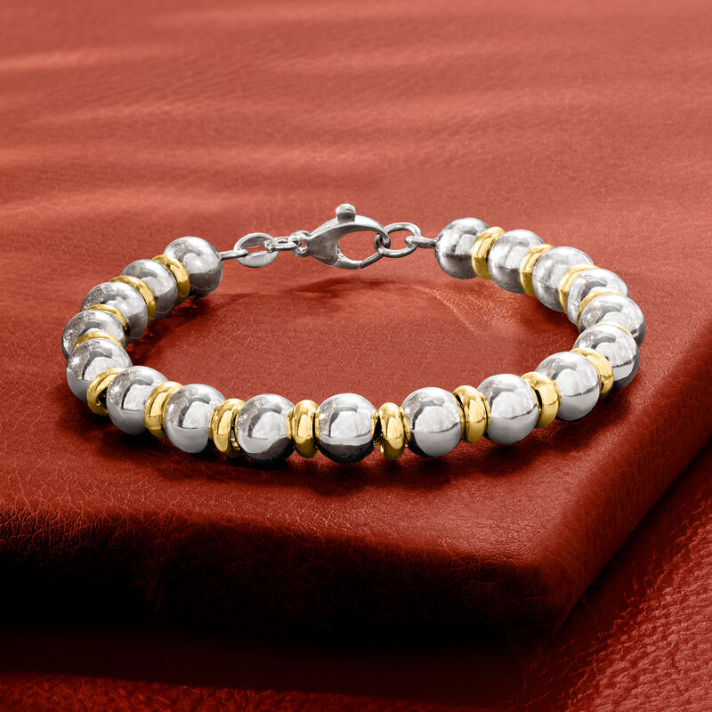 Italian Sterling Silver and 22kt Gold Over Sterling Bead Bracelet image number 5