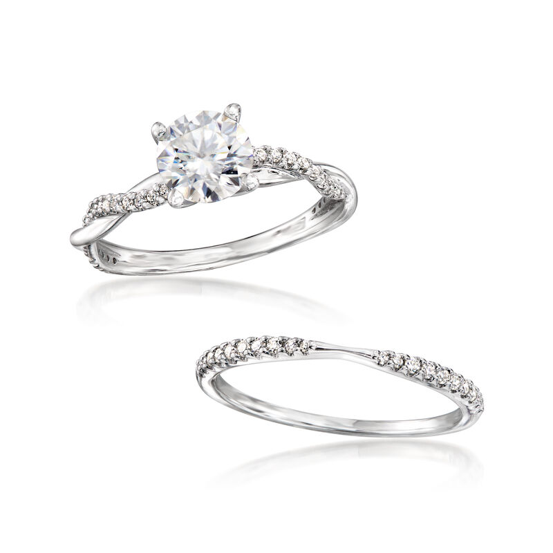 1.54 ct. t.w. Moissanite Bridal Set: Engagement and Wedding Rings in Sterling Silver image number 3