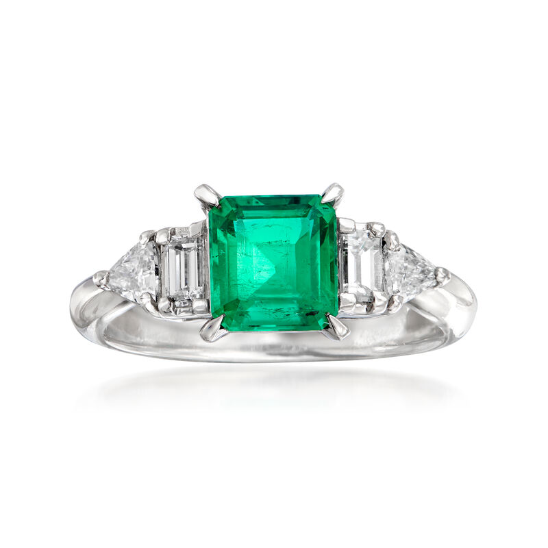 C. 2000 Vintage 1.04 Carat Emerald and .41 ct. t.w. Diamond Ring in Platinum. Size 6 image number 0