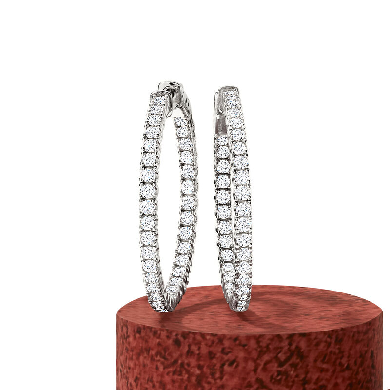 3.70 ct. t.w. CZ Inside-Outside Hoop Earrings in Sterling Silver. 1 3/8&quot; image number 3