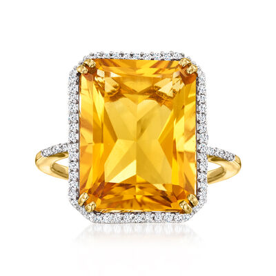 11.00 Carat Citrine Ring with .22 ct. t.w. Diamonds in 14kt Yellow Gold