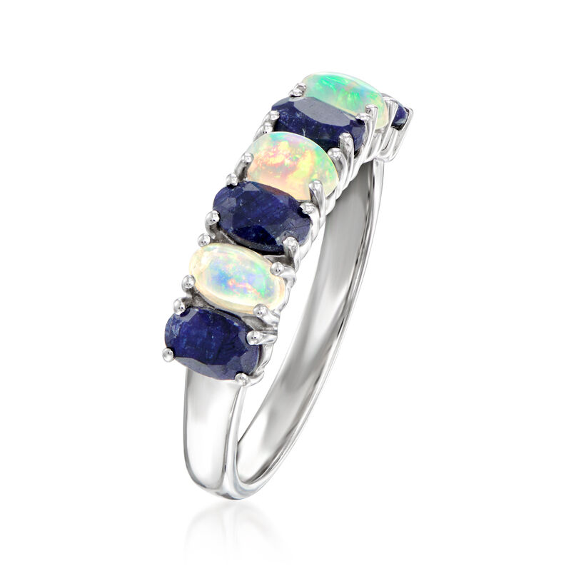 Opal and 1.40 ct. t.w. Sapphire Ring in Sterling Silver image number 2