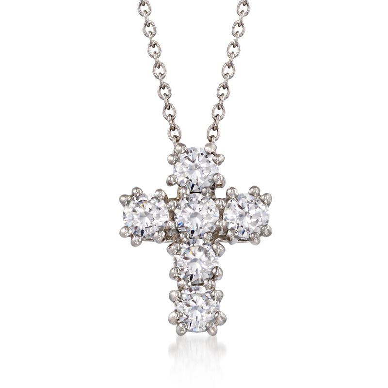 1.50 ct. t.w. CZ Cross Pendant Necklace in Sterling Silver image number 0