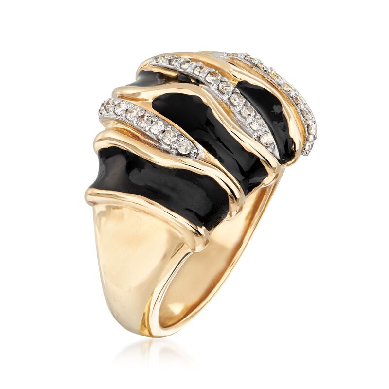 Black Enamel and .24 ct. t.w. Diamond Ring in 14kt Yellow Gold image number 2