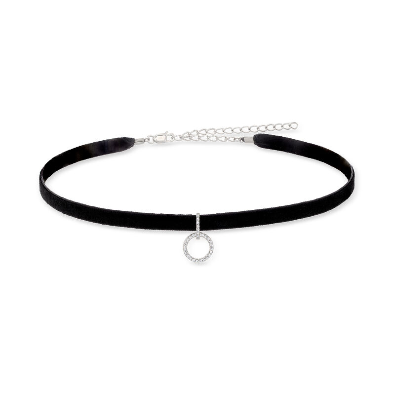 .12 ct. t.w. Diamond Circle Pendant Choker Necklace with Black Velvet Cord and Sterling Silver. 13&quot; image number 1