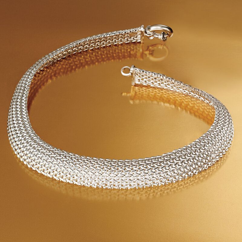 Italian Sterling Silver Riso Collar Necklace. 18&quot; image number 2