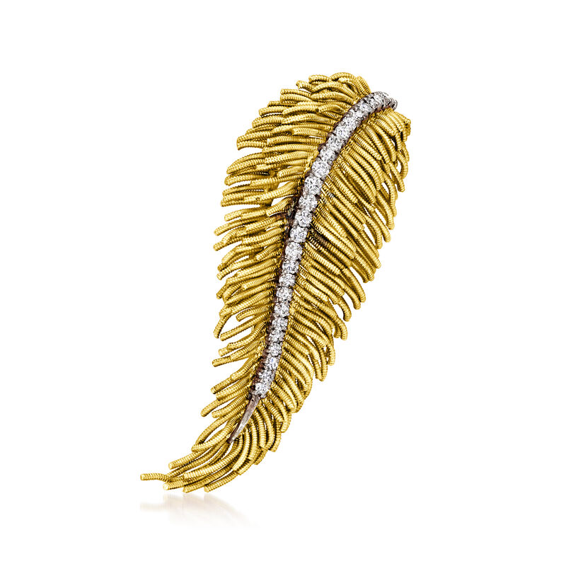 C. 1970 Vintage .80 ct. t.w. Diamond Feather Pin in 18kt Yellow Gold image number 0