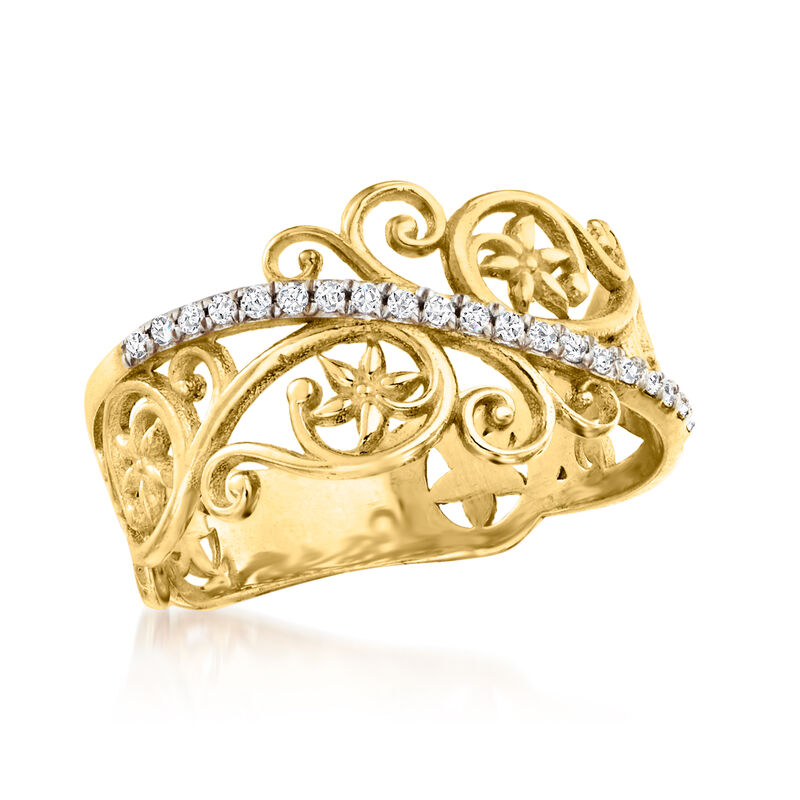 .11 ct. t.w. Diamond Openwork Floral Ring in 14kt Yellow Gold image number 3