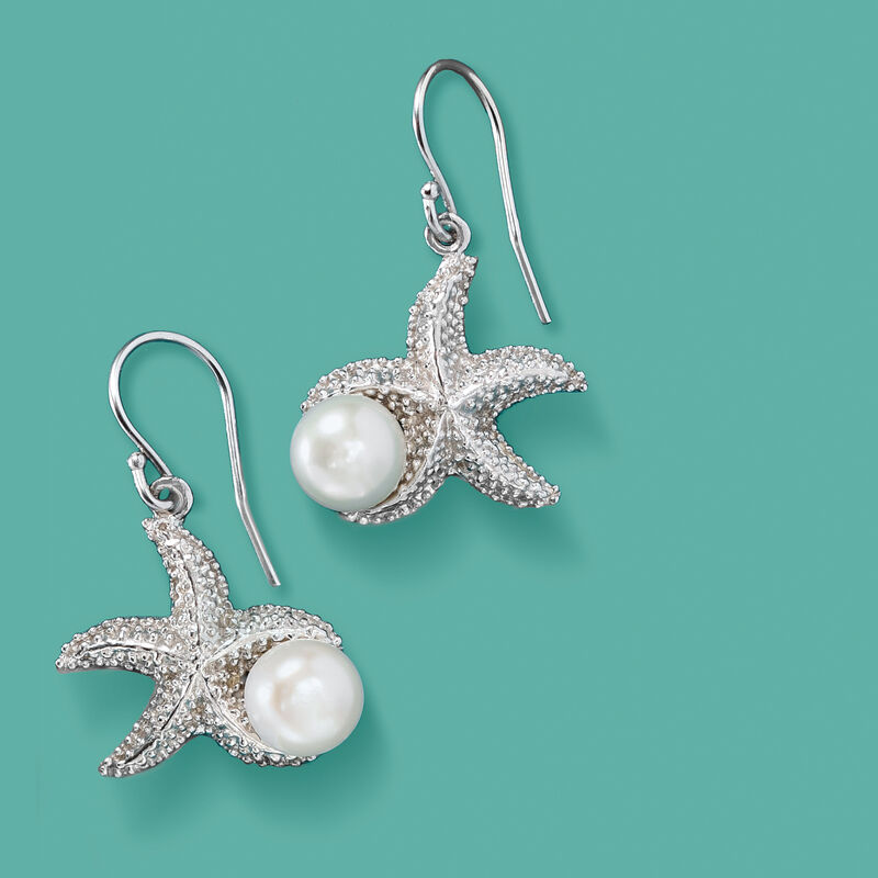 8-8.5mm Cultured Pearl Starfish Earrings in Sterling Silver  image number 3