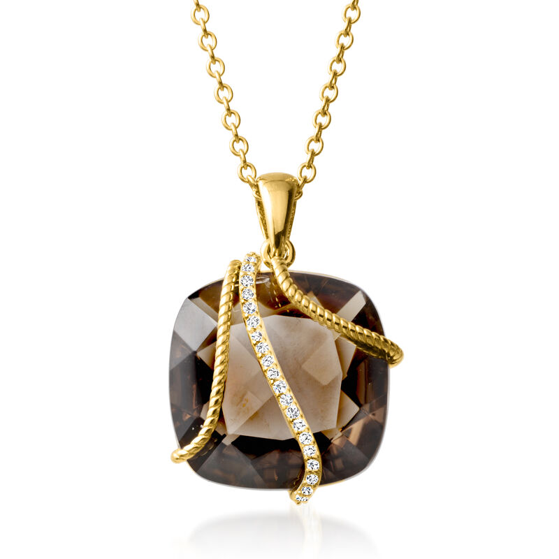 17.00 Carat Smoky Quartz Pendant Necklace with .10 ct. t.w. Diamonds in 18kt Gold Over Sterling. 18" image number 1