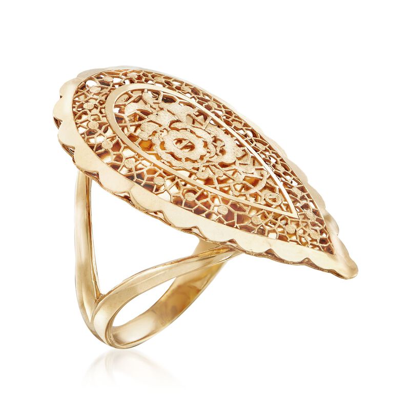 Italian 18kt Yellow Gold Openwork Floral Teardrop Ring image number 2