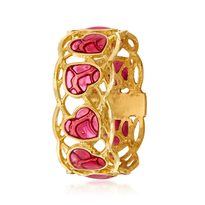 Italian Pink Enamel Heart Ring in 14kt Yellow Gold image number 2