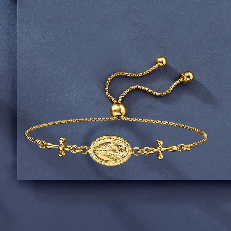 Italian 18kt Gold Over Sterling Miraculous Medal Bolo Bracelet image number 4
