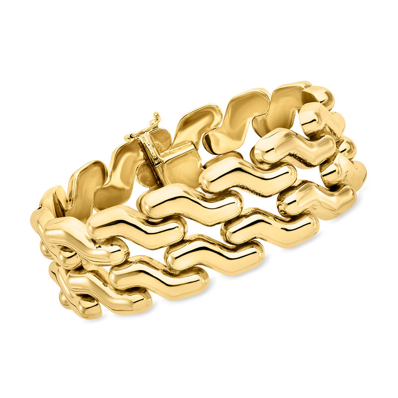 C. 1980 Vintage 14kt Yellow Gold Wide Fancy-Link Bracelet. 7" image number 0