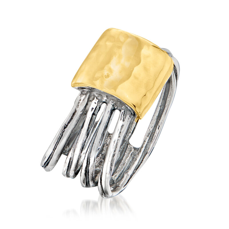 Sterling Silver with 14kt Yellow Gold Multi-Row Curved-Top Ring image number 2