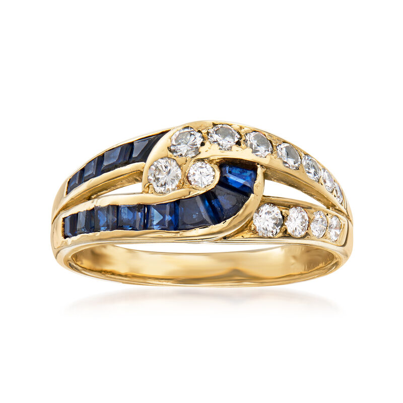 C. 1980 Vintage .45 ct. t.w. Diamond and .60 ct. t.w. Sapphire Swirl Ring in 18kt Yellow Gold. Size 6.75 image number 0
