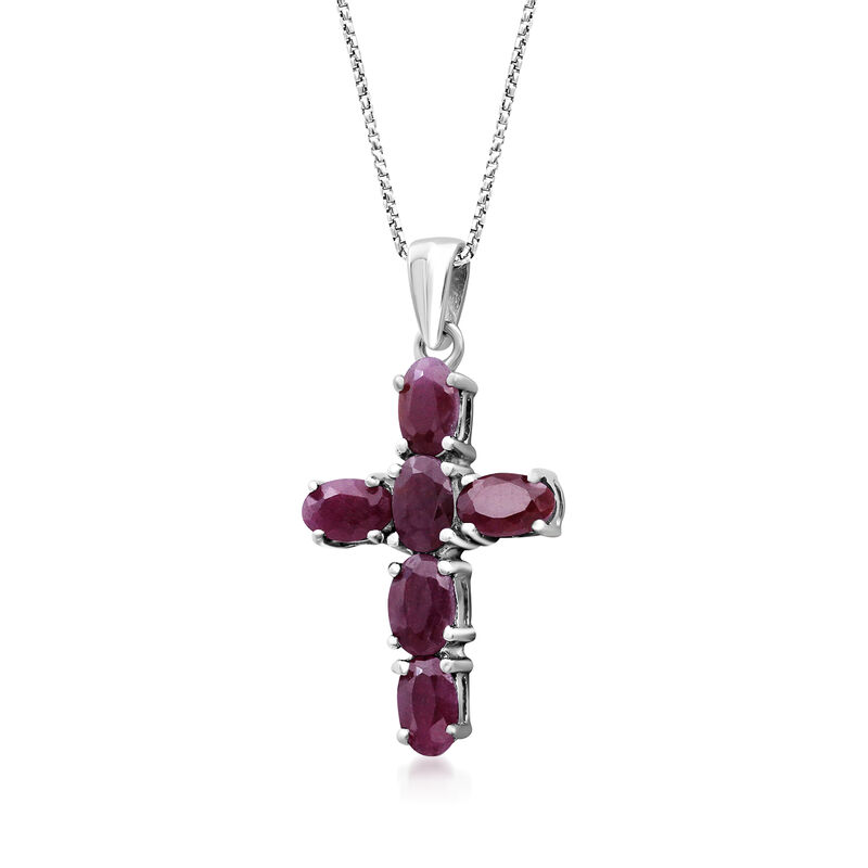 2.20 ct. t.w. Ruby Cross Pendant Necklace in 14kt White Gold image number 1
