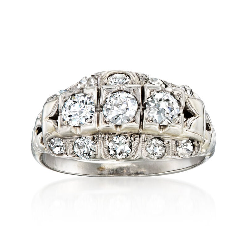 C. 1950 Vintage 1.05 ct. t.w. Diamond Filigree Ring in 18kt White Gold. Size 6.5 image number 0