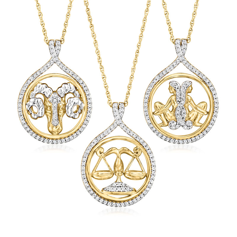 .30 ct. t.w. White Topaz Zodiac Pendant Necklace in 18kt Gold Over Sterling image number 0