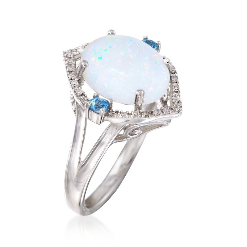 12x10mm Opal and 2.00 ct. t.w. Blue Topaz Ring with Diamonds in Sterling Silver image number 2